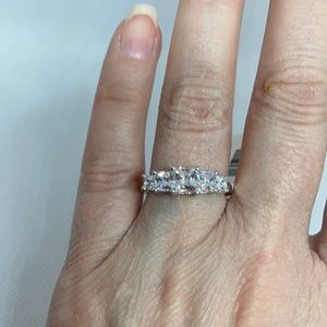 Swarovski 5 Stone Princess Cut Crystal Platinum over Sterling Silver ring J30